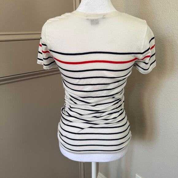 Vince Pima Cotton Modal XS Short Sleeve Shirt Womens Black Red White Stripe Soft - Picture 3 of 5